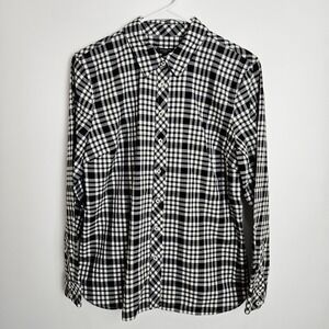 Talbots Button Down Shirt Sz M PETITE Classic Plaid Metallic Detail Long‎ Sleeve